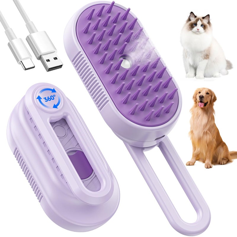 SILVLF Cat Steam Brush for Shedding, 4 in 1 Rechargeable Steam Brush for Cats and Dogs, Anti-Static, Massage, Cleaning, Shedding & Combing All In One! (purple) - Image 1